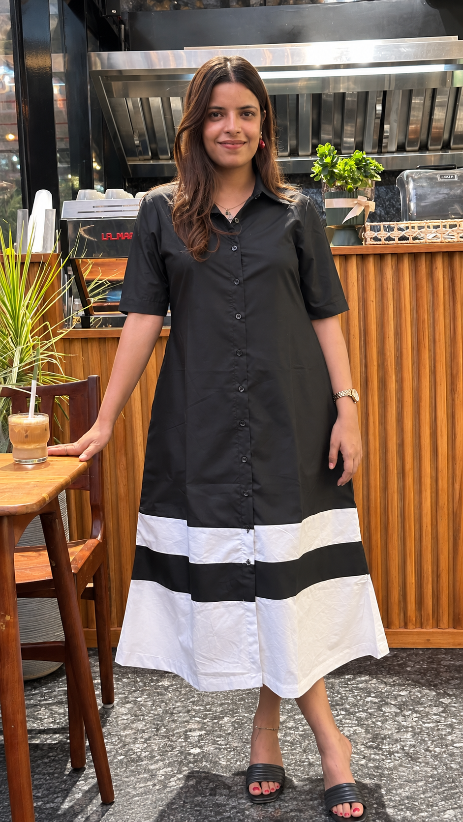 Black & White Colour-Block Collared Shirt Dress