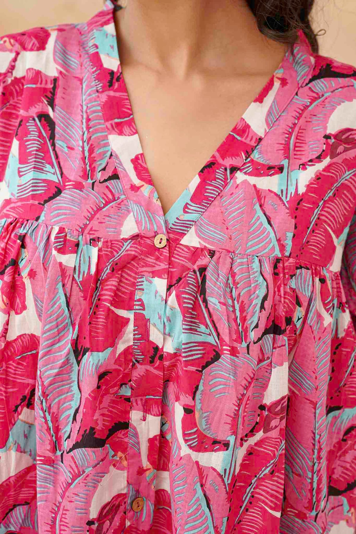 Pink Leaf Mint Short Dress