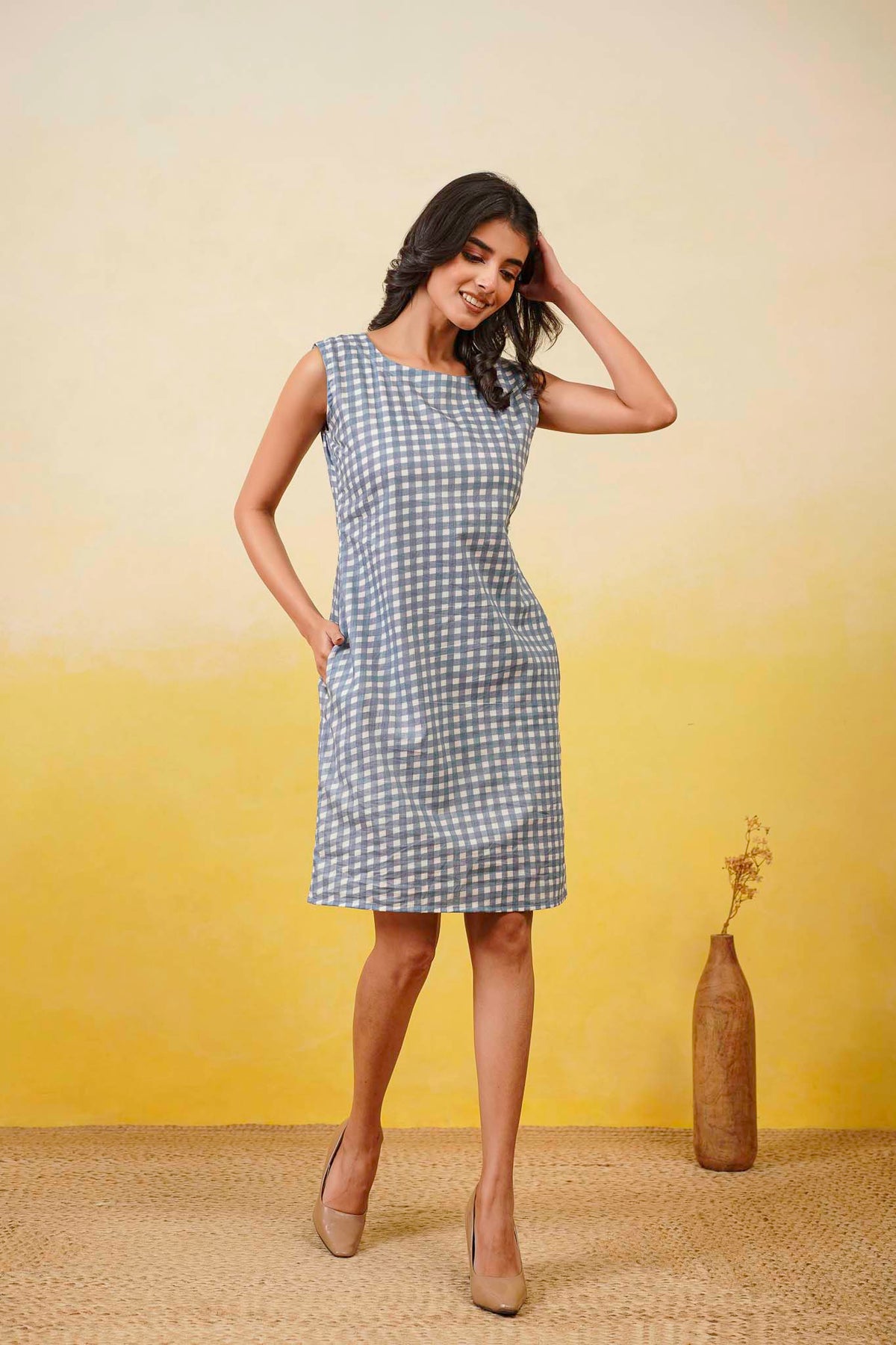 Blue Gingam Short Dress