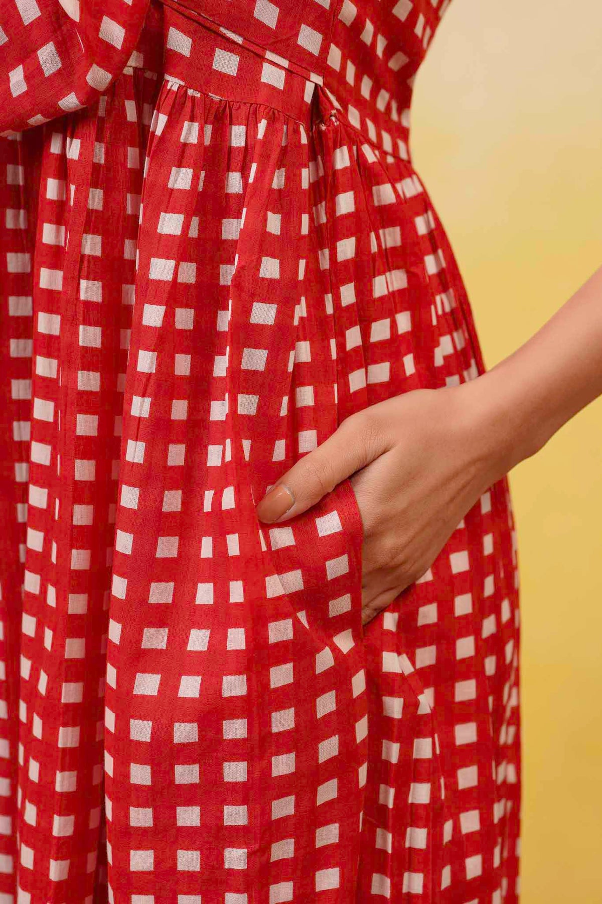 Red Gingham Off Shoulder Long Dress