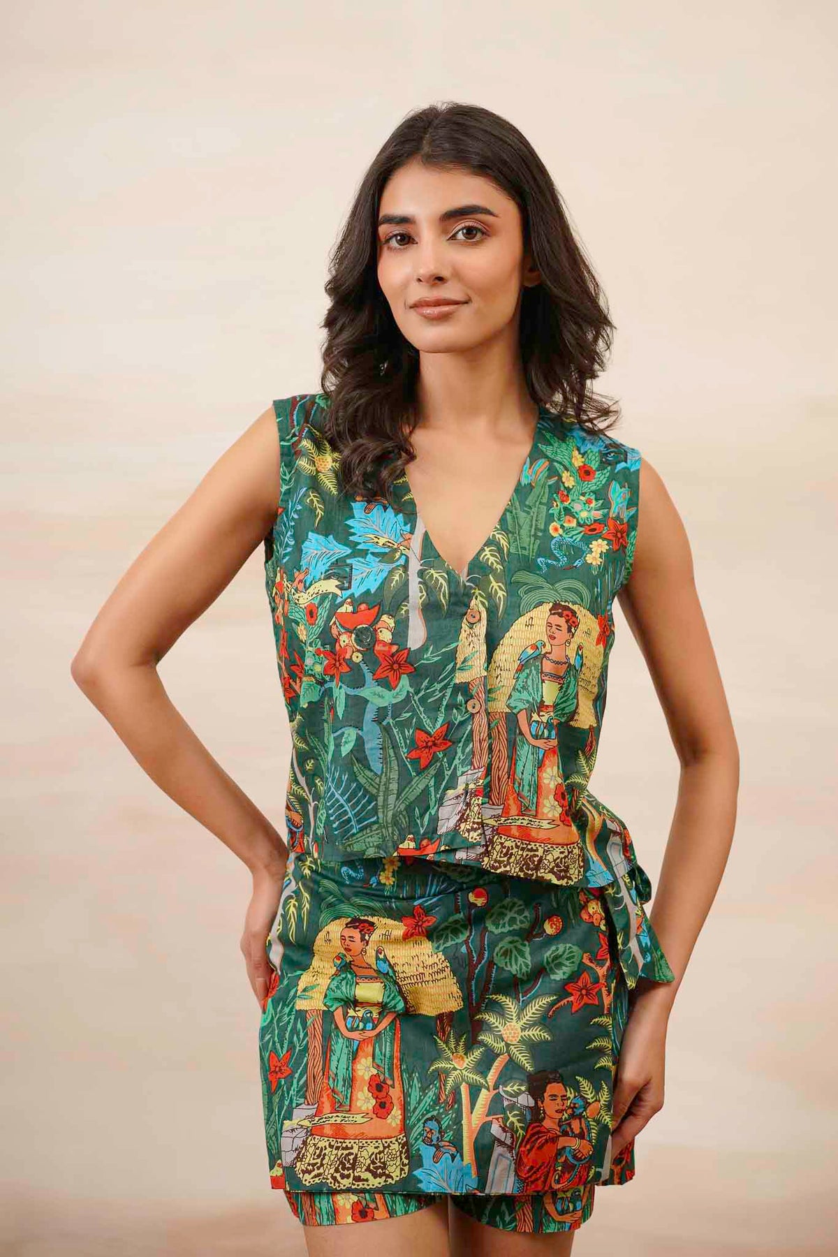 Green Color Co-ord Set Ecru Art Pure Cotton set