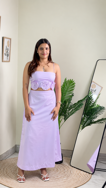 Lavender Rosette Crop Top & Skirt Co-ord Set