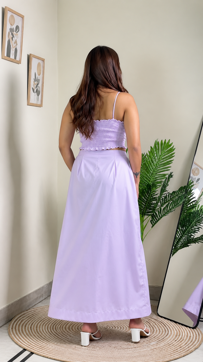 Lavender Rosette Crop Top & Skirt Co-ord Set