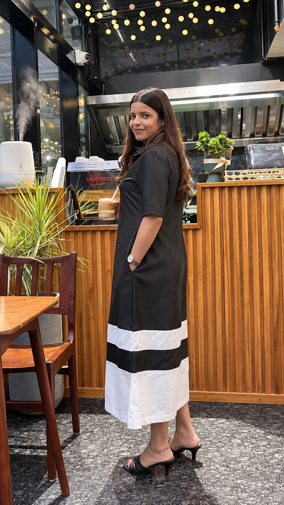 Black & White Colour-Block Collared Shirt Dress