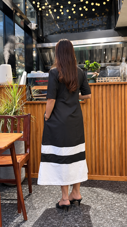 Black & White Colour-Block Collared Shirt Dress