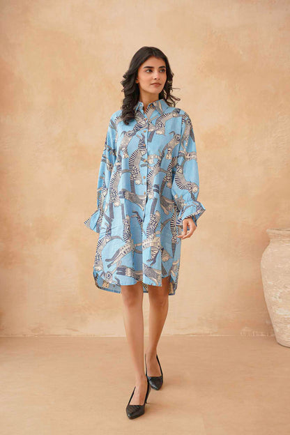 Sphynx Cat Print Cotton Vintage Shirt Dress