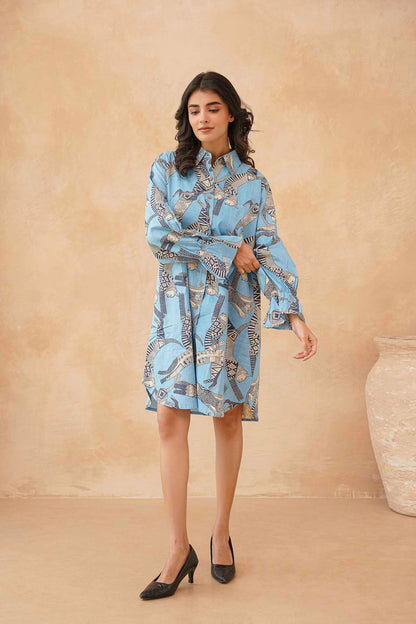 Sphynx Cat Print Cotton Vintage Shirt Dress