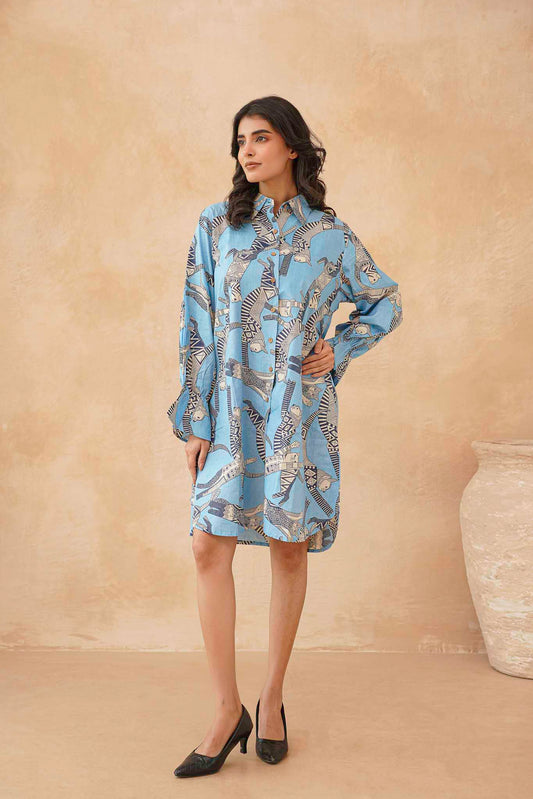 Sphynx Cat Print Cotton Vintage Shirt Dress