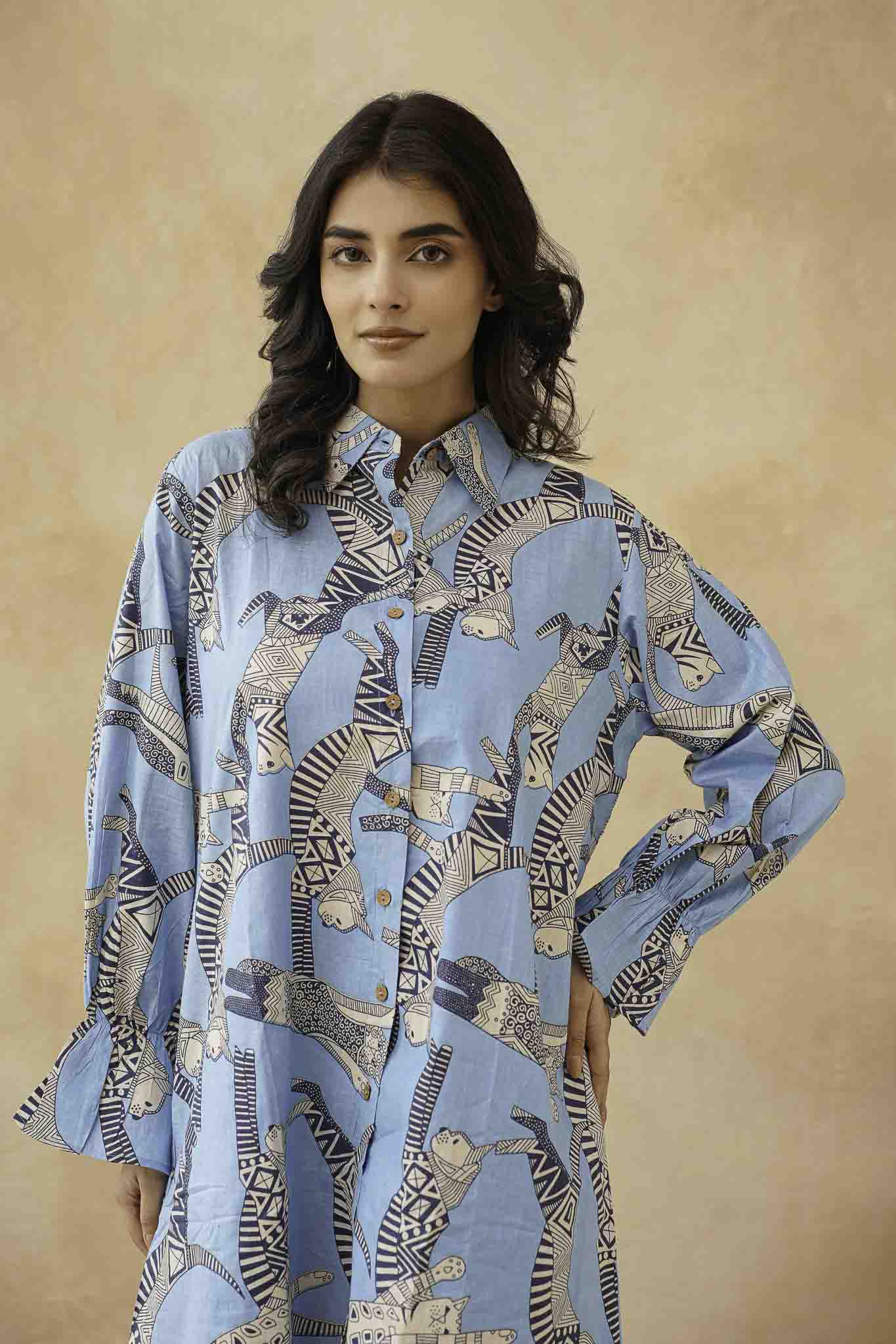 Sphynx Cat Print Cotton Vintage Shirt Dress