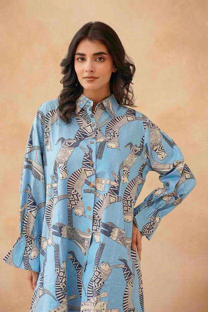 Sphynx Cat Print Cotton Vintage Shirt Dress
