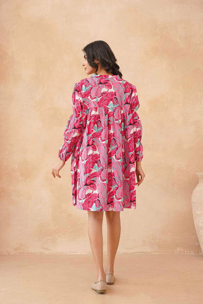 Pink Leaf Mint Short Dress