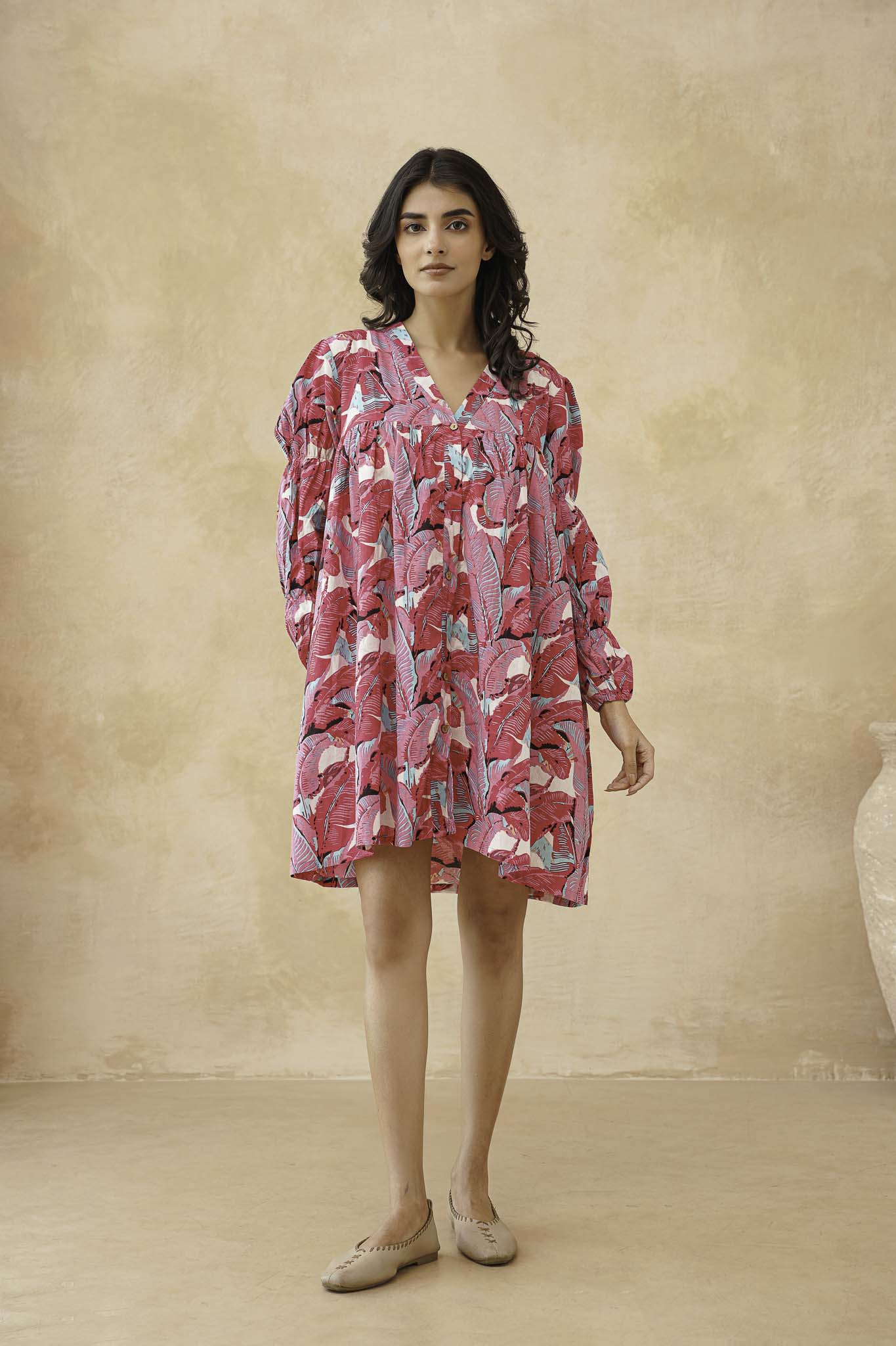 Pink Leaf Mint Short Dress