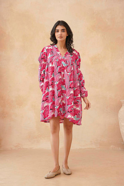 Pink Leaf Mint Short Dress