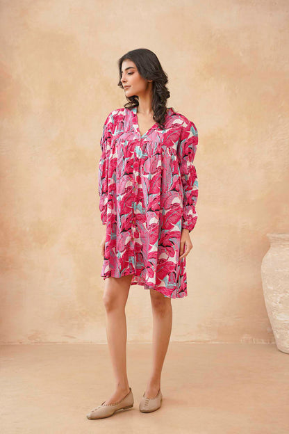 Pink Leaf Mint Short Dress