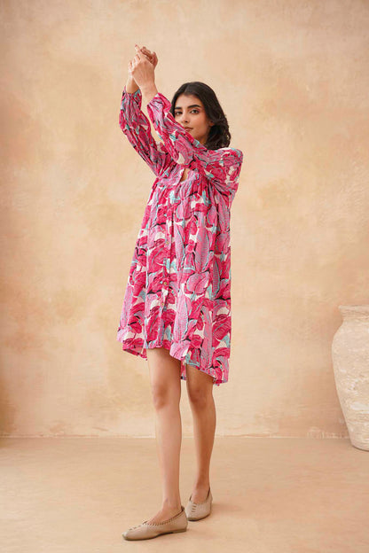 Pink Leaf Mint Short Dress
