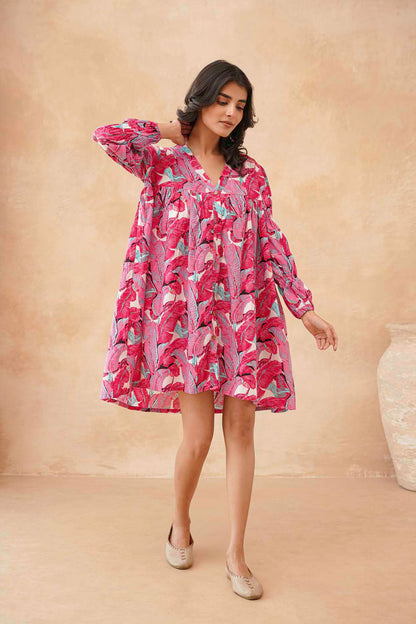 Pink Leaf Mint Short Dress