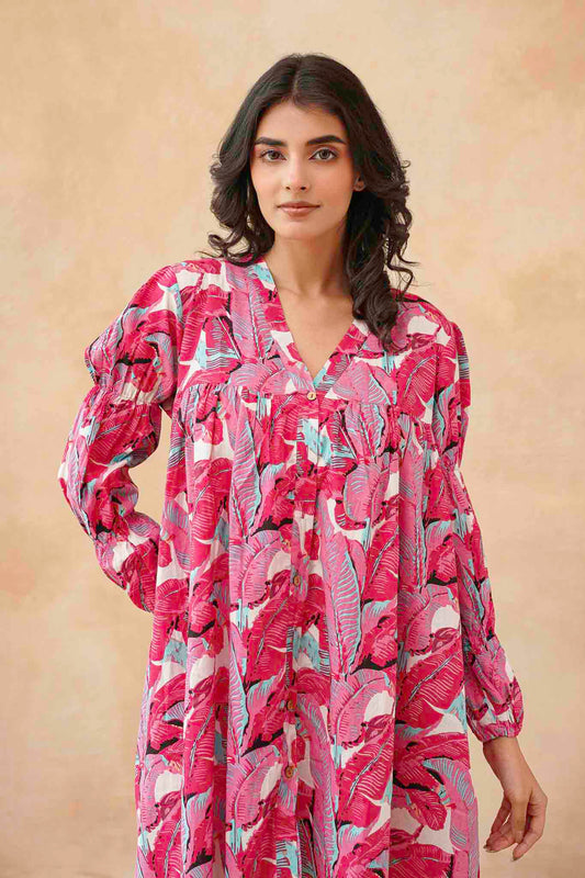 Pink Leaf Mint Short Dress
