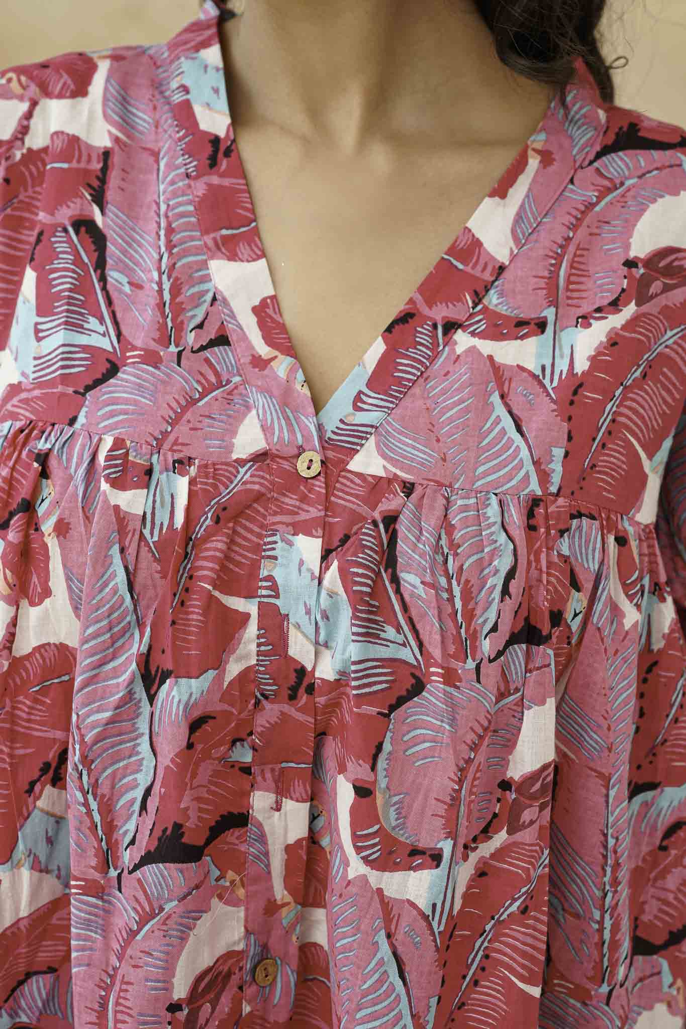 Pink Leaf Mint Short Dress