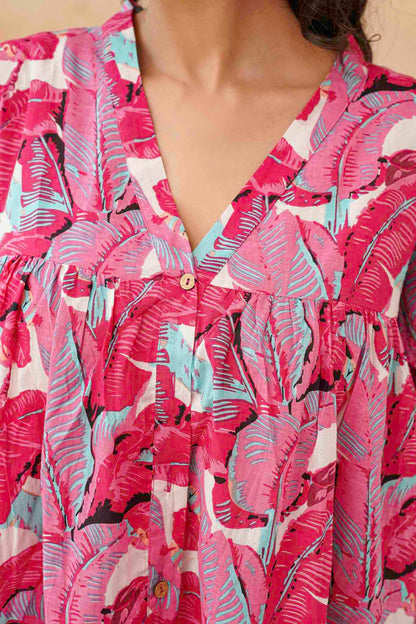 Pink Leaf Mint Short Dress