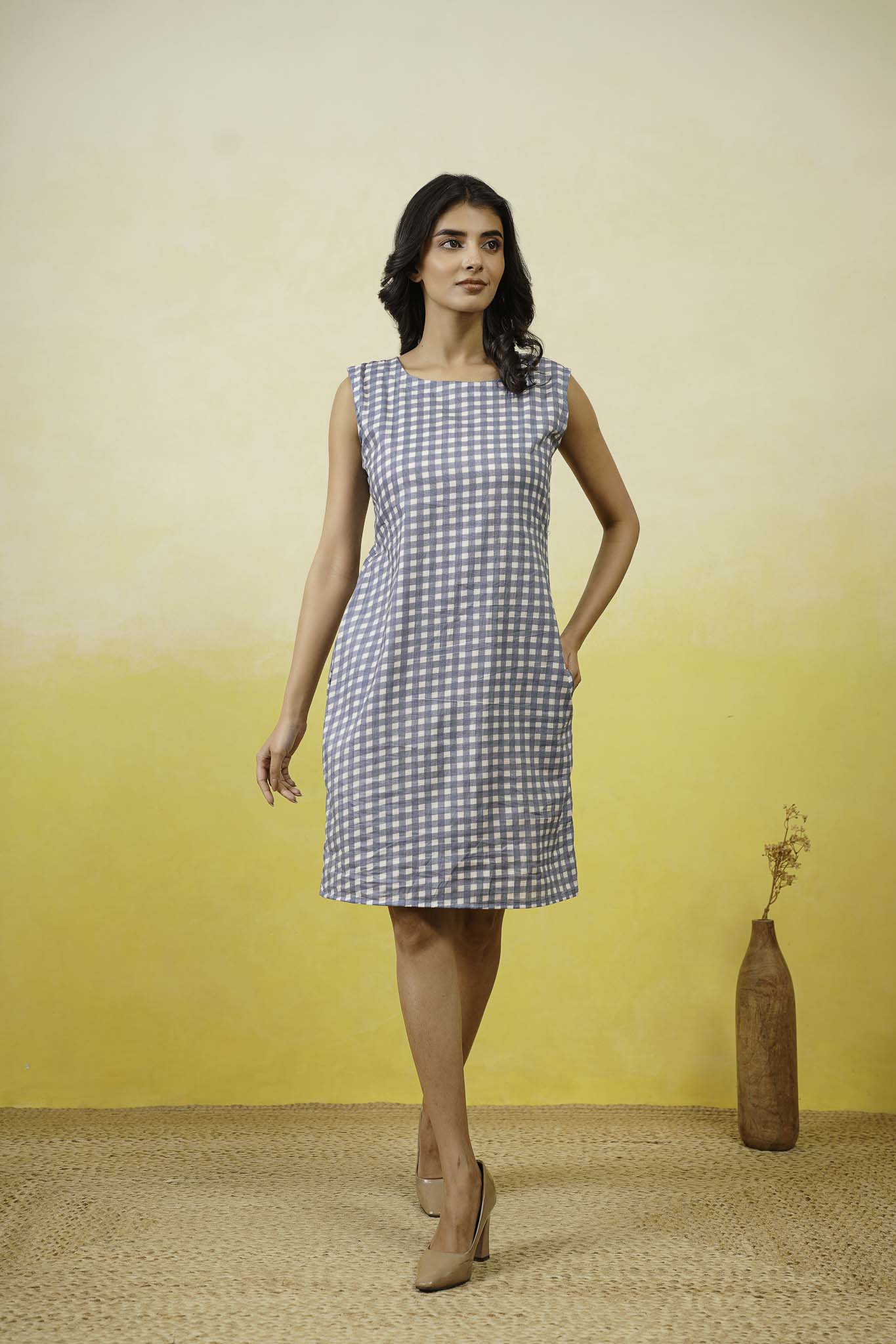 Blue Gingam Short Dress