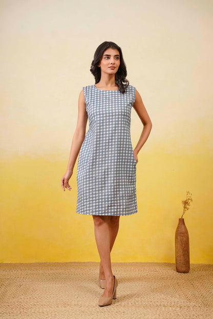 Blue Gingam Short Dress