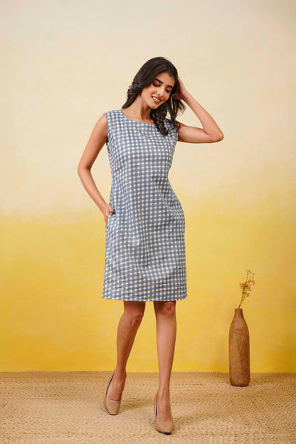 Blue Gingam Short Dress