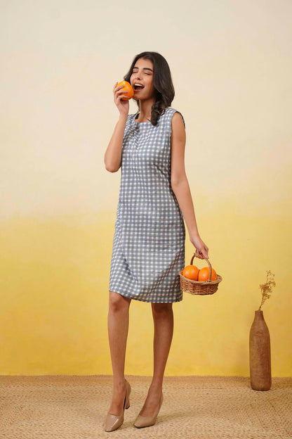 Blue Gingam Short Dress