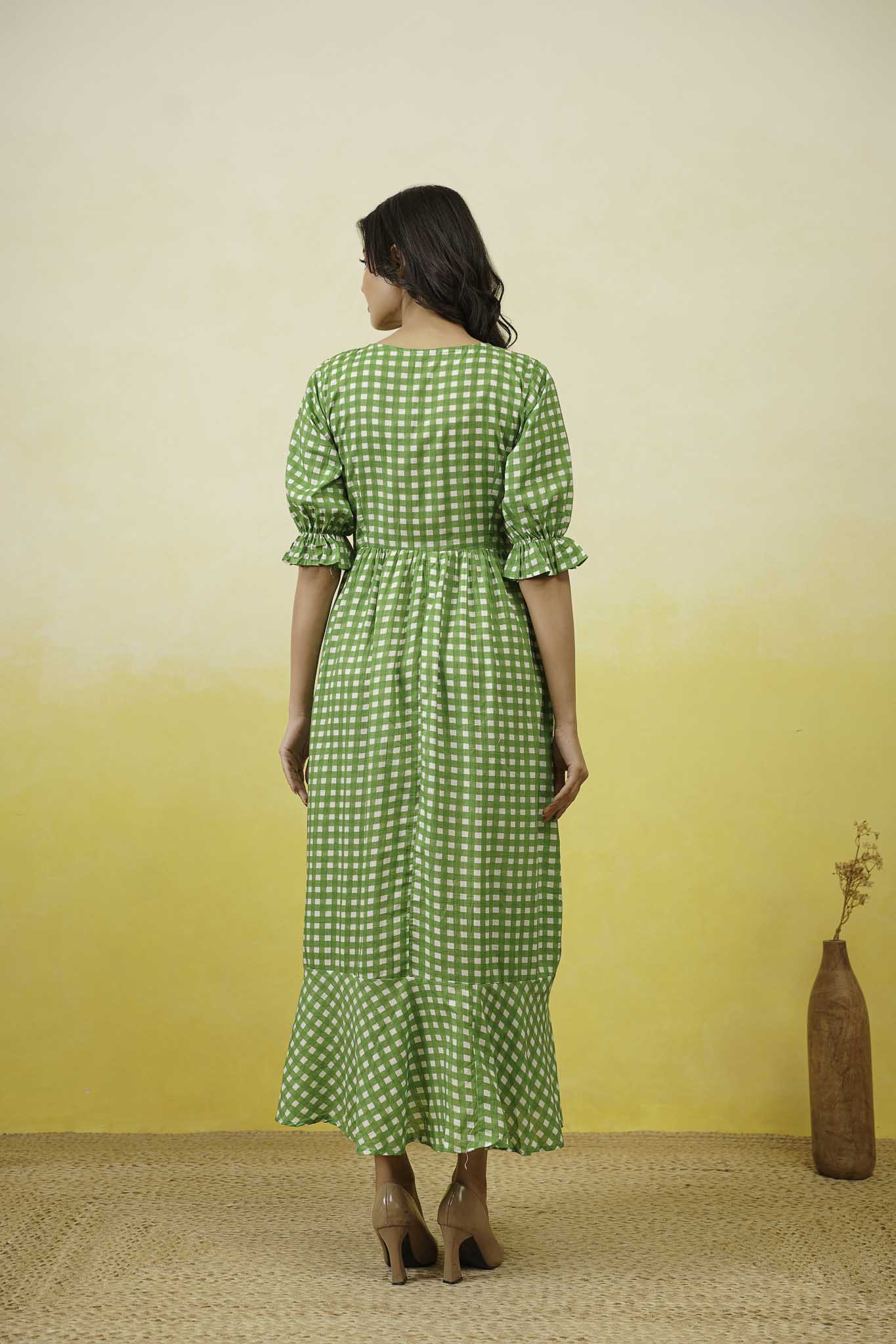 Green Gingham Layerd Dress