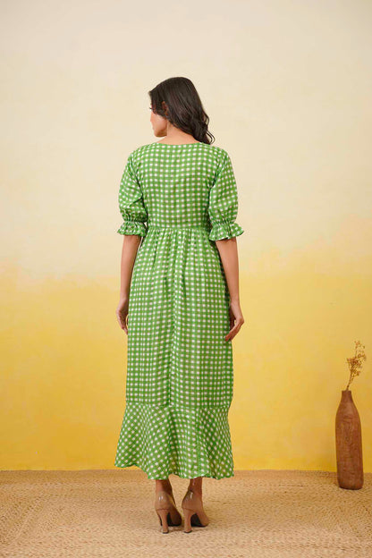 Green Gingham Layerd Dress