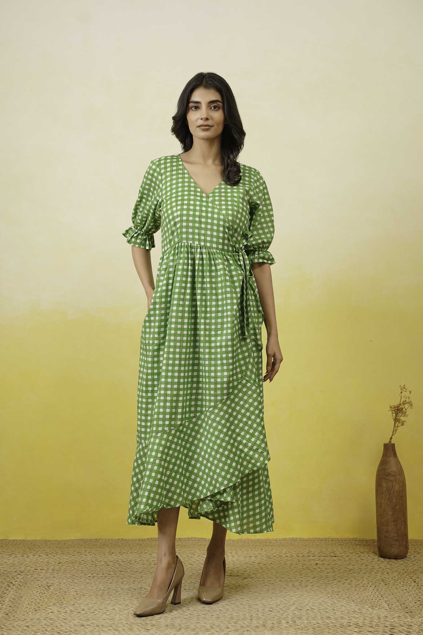 Green Gingham Layerd Dress