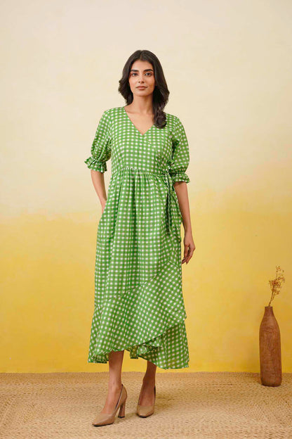 Green Gingham Layerd Dress