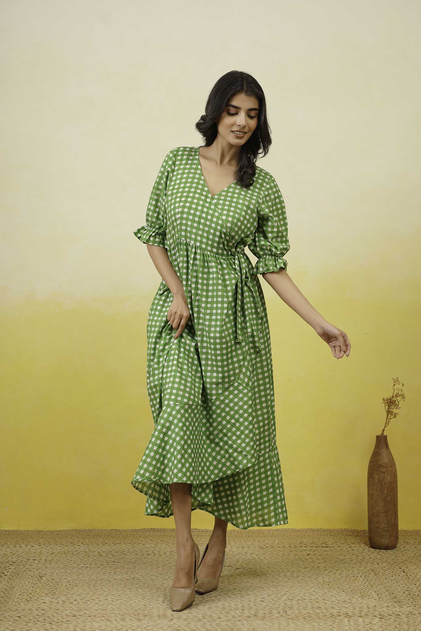 Green Gingham Layerd Dress