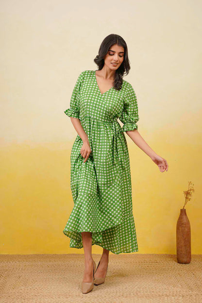 Green Gingham Layerd Dress