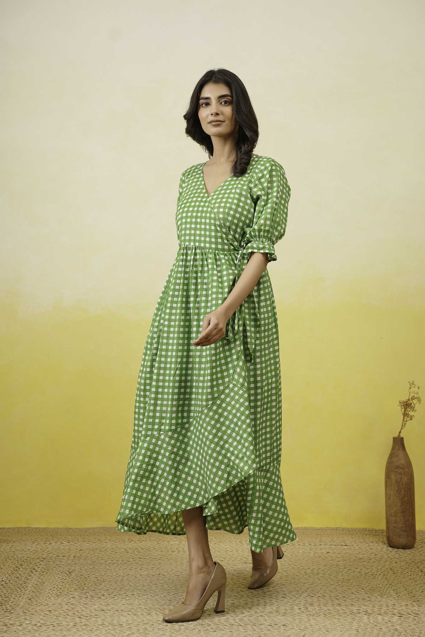 Green Gingham Layerd Dress
