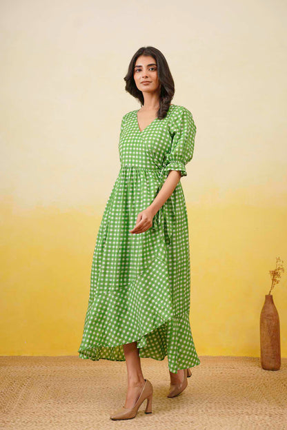 Green Gingham Layerd Dress