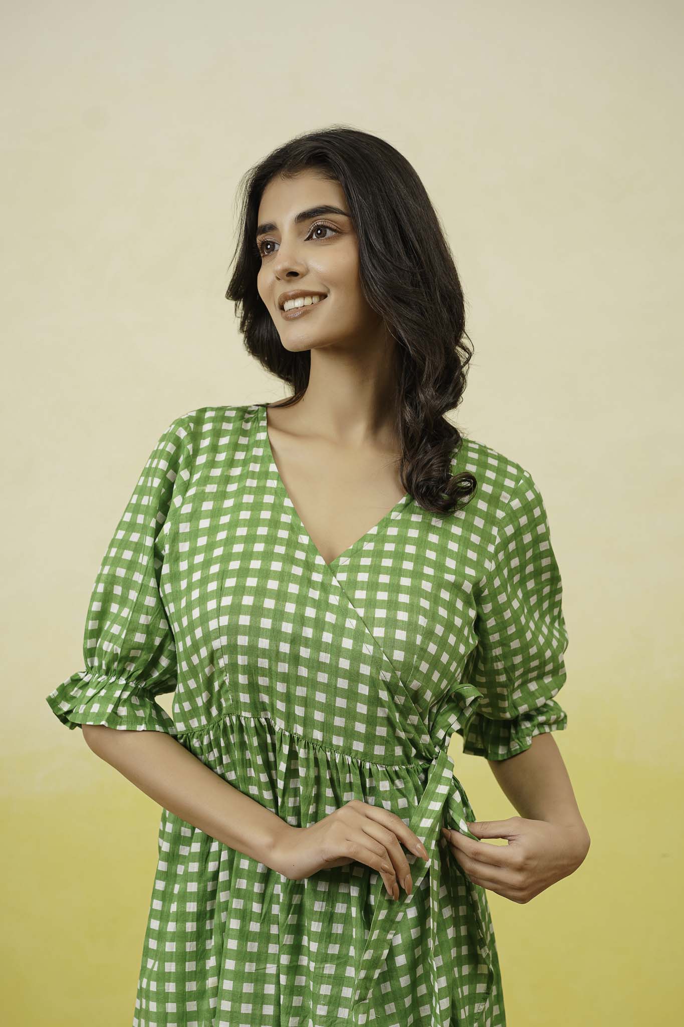 Green Gingham Layerd Dress