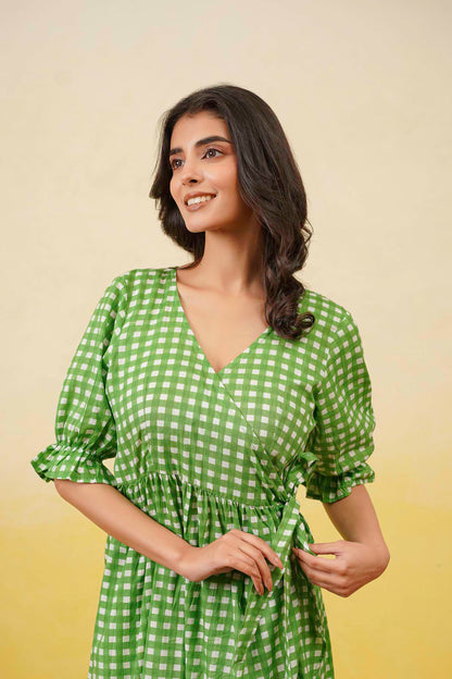 Green Gingham Layerd Dress