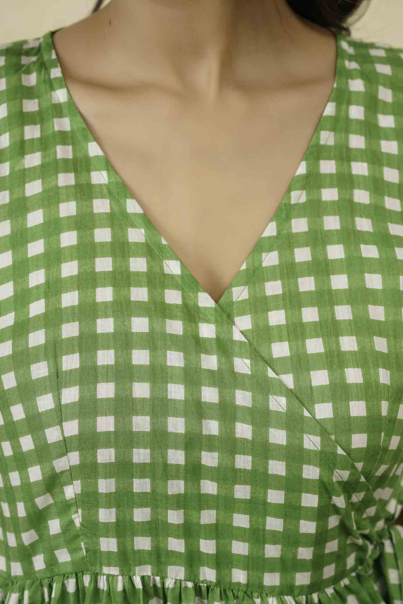 Green Gingham Layerd Dress
