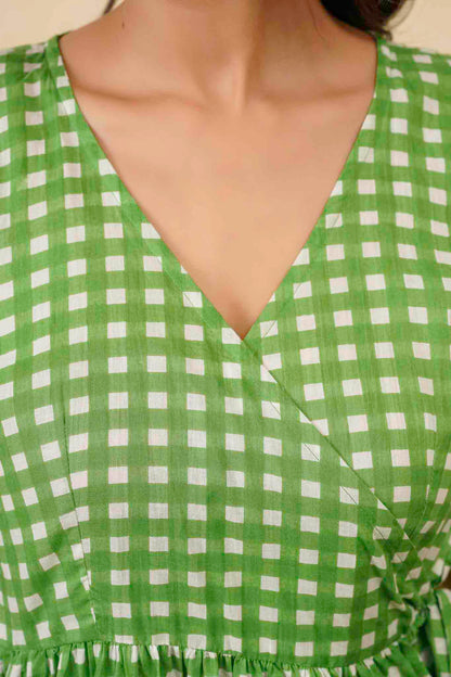Green Gingham Layerd Dress