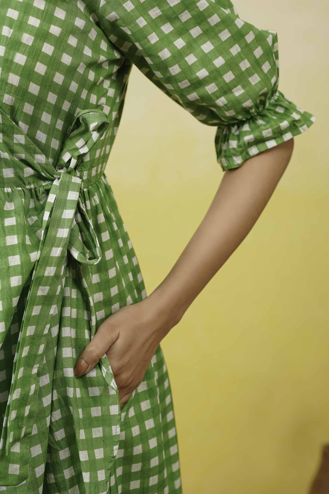 Green Gingham Layerd Dress