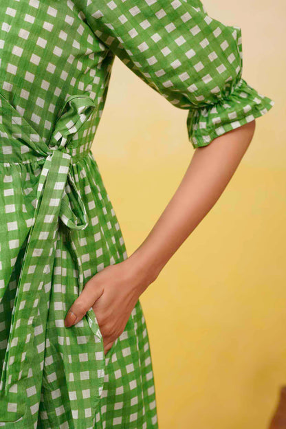 Green Gingham Layerd Dress