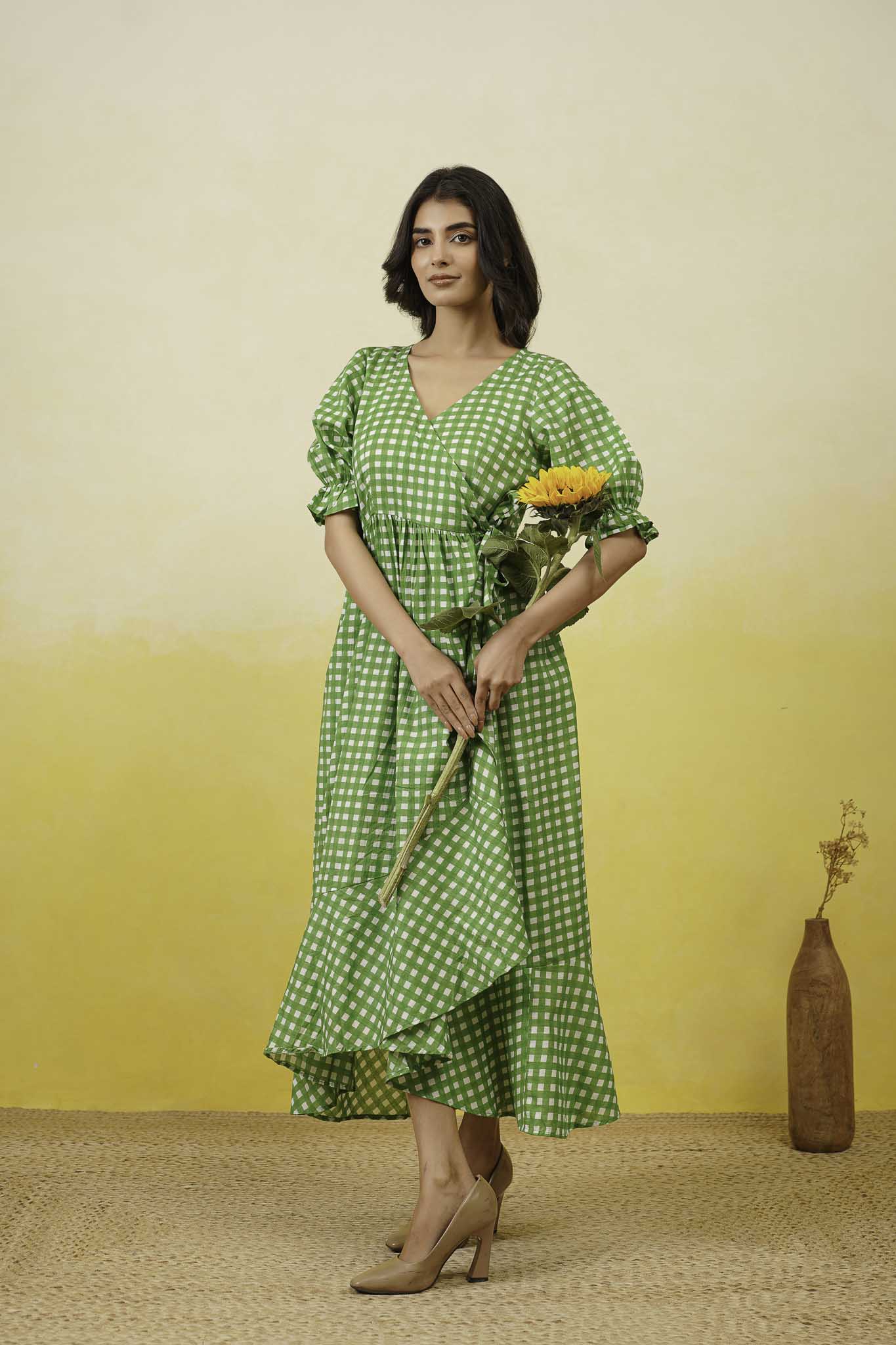 Green Gingham Layerd Dress
