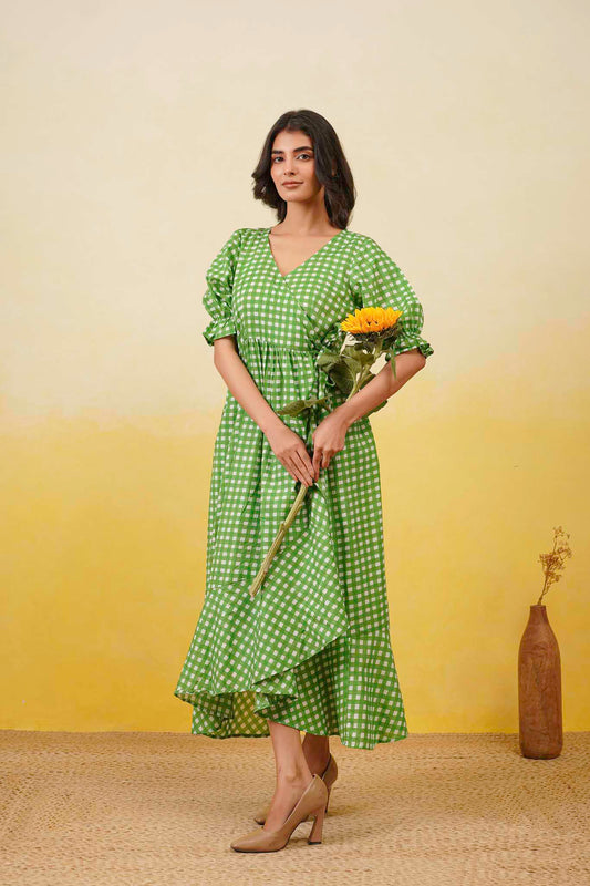 Green Gingham Layerd Dress
