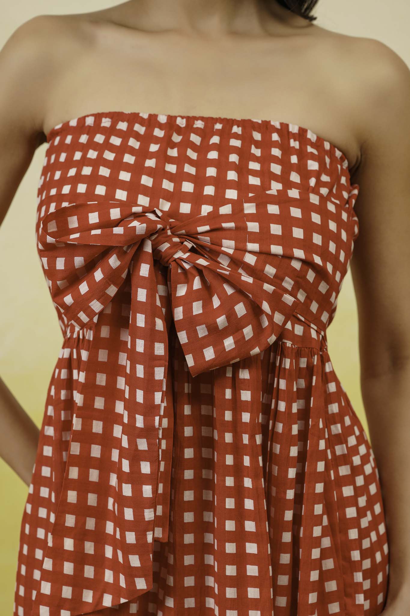 Red Gingham Off Shoulder Long Dress