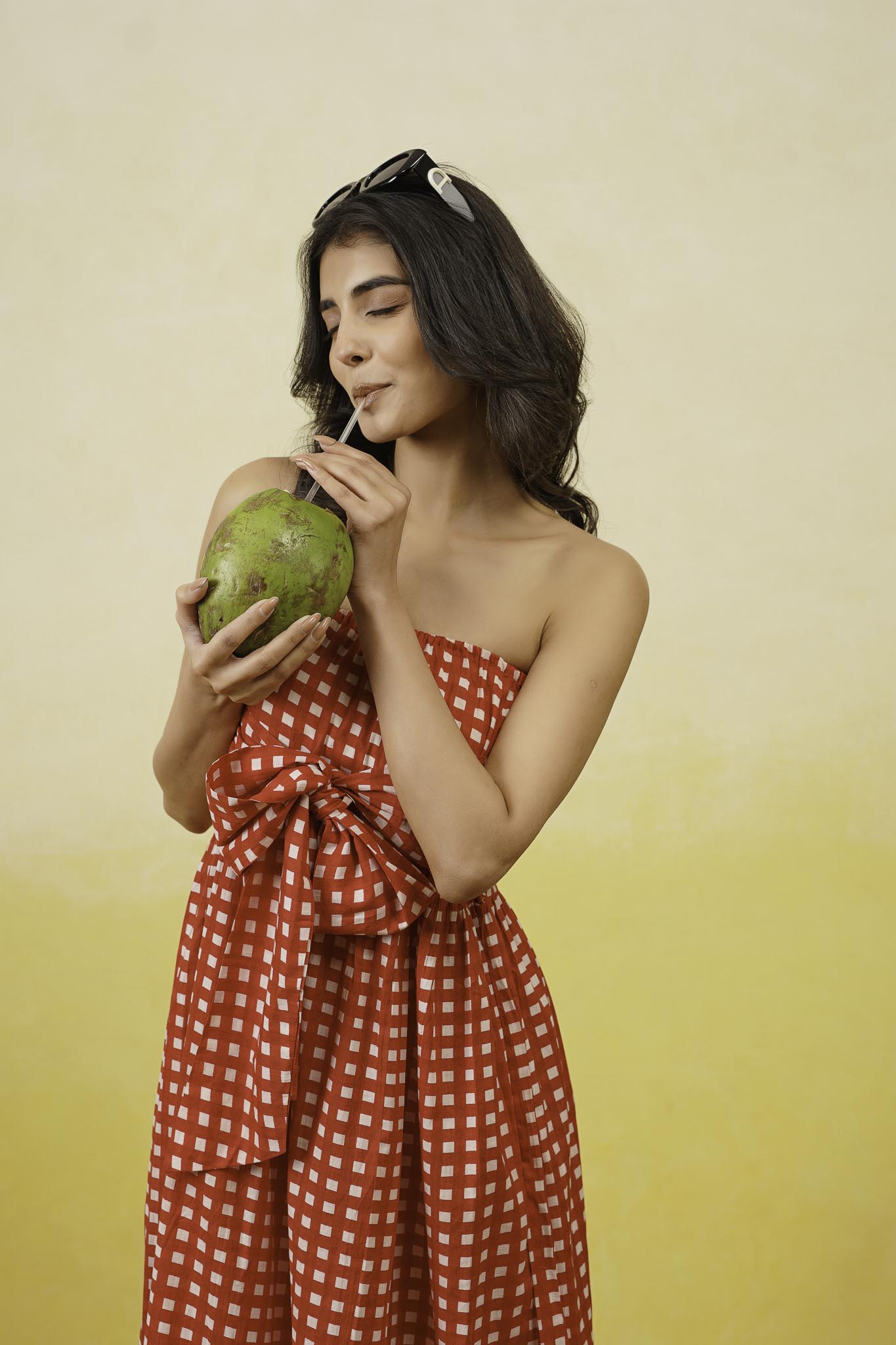 Red Gingham Off Shoulder Long Dress