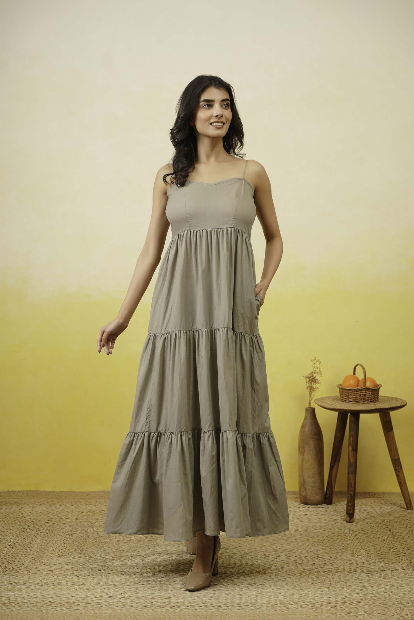 Grey Cotton Long Dress