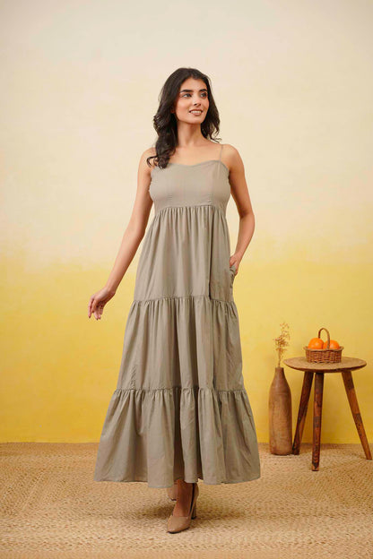 Grey Cotton Long Dress