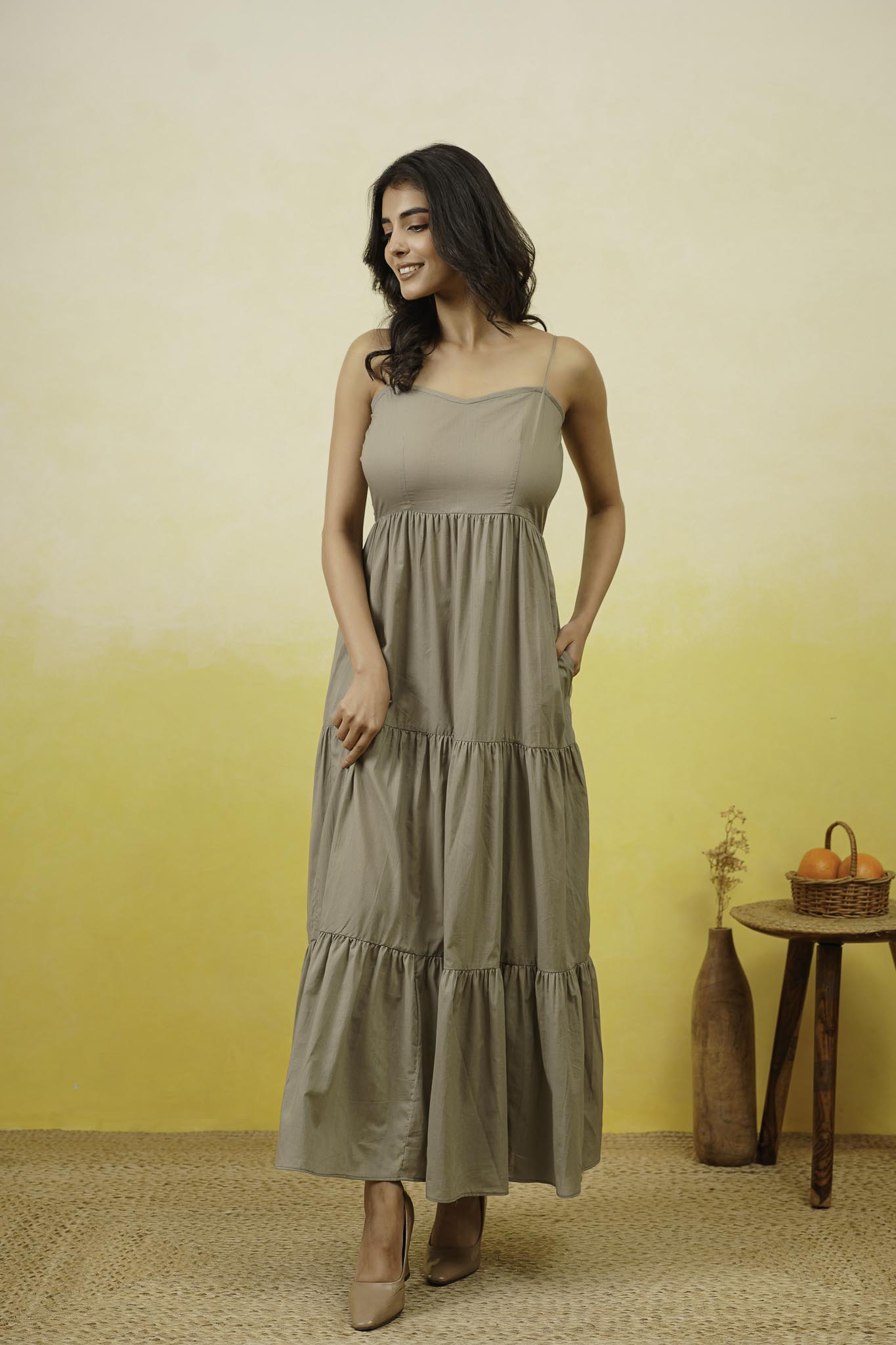 Grey Cotton Long Dress