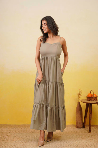 Grey Cotton Long Dress