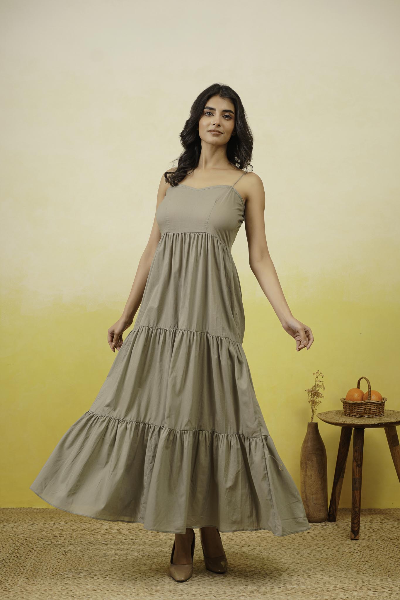 Grey Cotton Long Dress